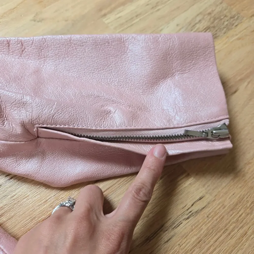 New Dialogue Pink Pearlescent Leather Jacket Zip Up